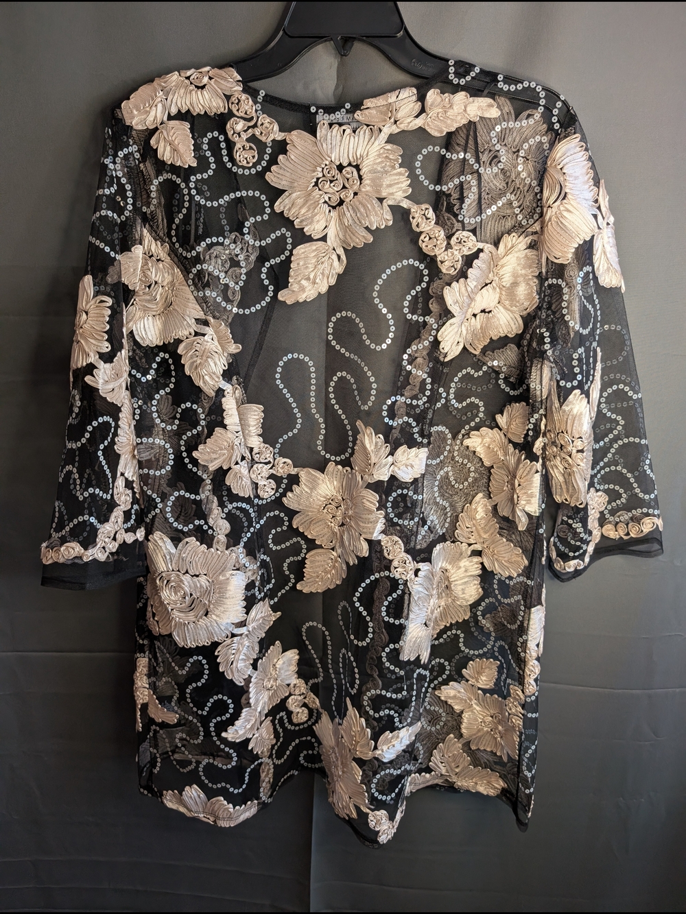 R&M Richards Black Sheer Jacket with Champagne Floral Embroidery - Picture 2 of 10